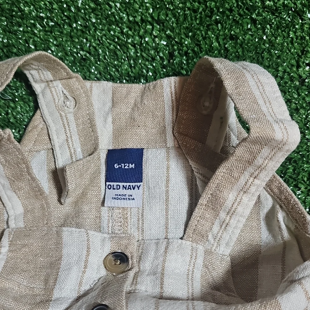 Old Navy Beige and White Striped Baby Romper 6-12M